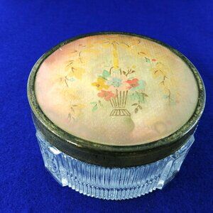 Trinket Powder Vanity Box Collectible Vintage Footed Art Deco Ribbed Glass Tulip